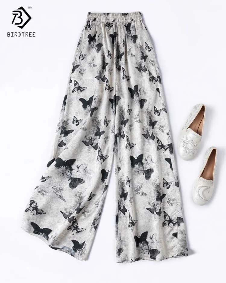 Birdtree Women's 100% Mulberry Silk Pants,Jacquard Satin Elastic Waist Printing Wide-Leg Long Straight Pants,2025 SummerP55747JF
Birdtree Women's 100% Mulberry Silk Pants,Jacquard Satin Elastic Waist Printing Wide-Leg Long Straight Pants,2025 SummerP55747JF