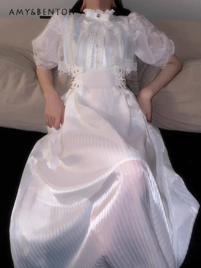 2024 New Summer Light and Breathable Petal Collar Bubble Sleeves White Short Sleeves Waist Thin A-Line Long Dress For Girls
2024 New Summer Light and Breathable Petal Collar Bubble Sleeves White Short Sleeves Waist Thin A-Line Long Dress For Girls