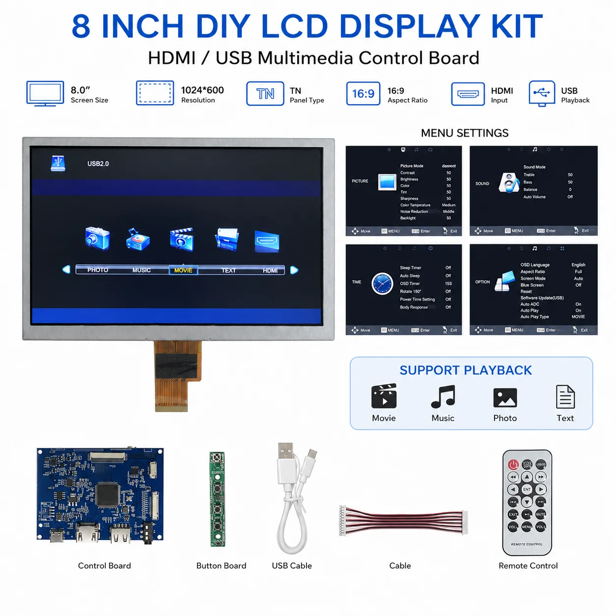 8 Inch 1024*600 LCD Screen Display Driver Control Board U Disk For Raspberry Banana/Orange Pi Mini Computer PC sub screen
8 Inch 1024*600 LCD Screen Display Driver Control Board U Disk For Raspberry Banana/Orange Pi Mini Computer PC sub screen