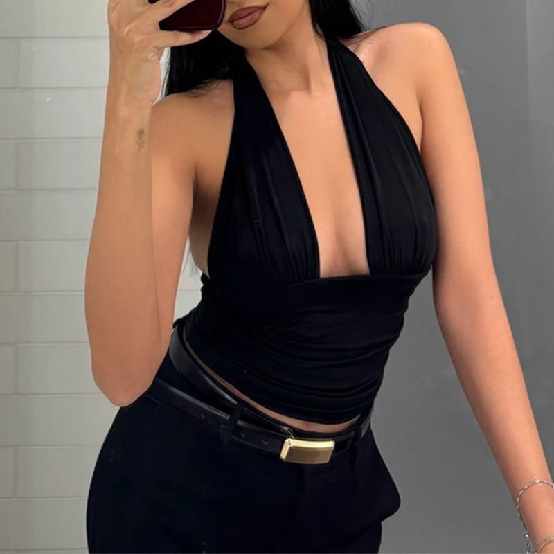 OMSJ Fashion V-neck Slim Fit Halter Cropped Tank Tops Hottie Girls Beach Nightclub Sleeveless Backless Strappy Solid Ruched Vest
OMSJ Fashion V-neck Slim Fit Halter Cropped Tank Tops Hottie Girls Beach Nightclub Sleeveless Backless Strappy Solid Ruched Vest