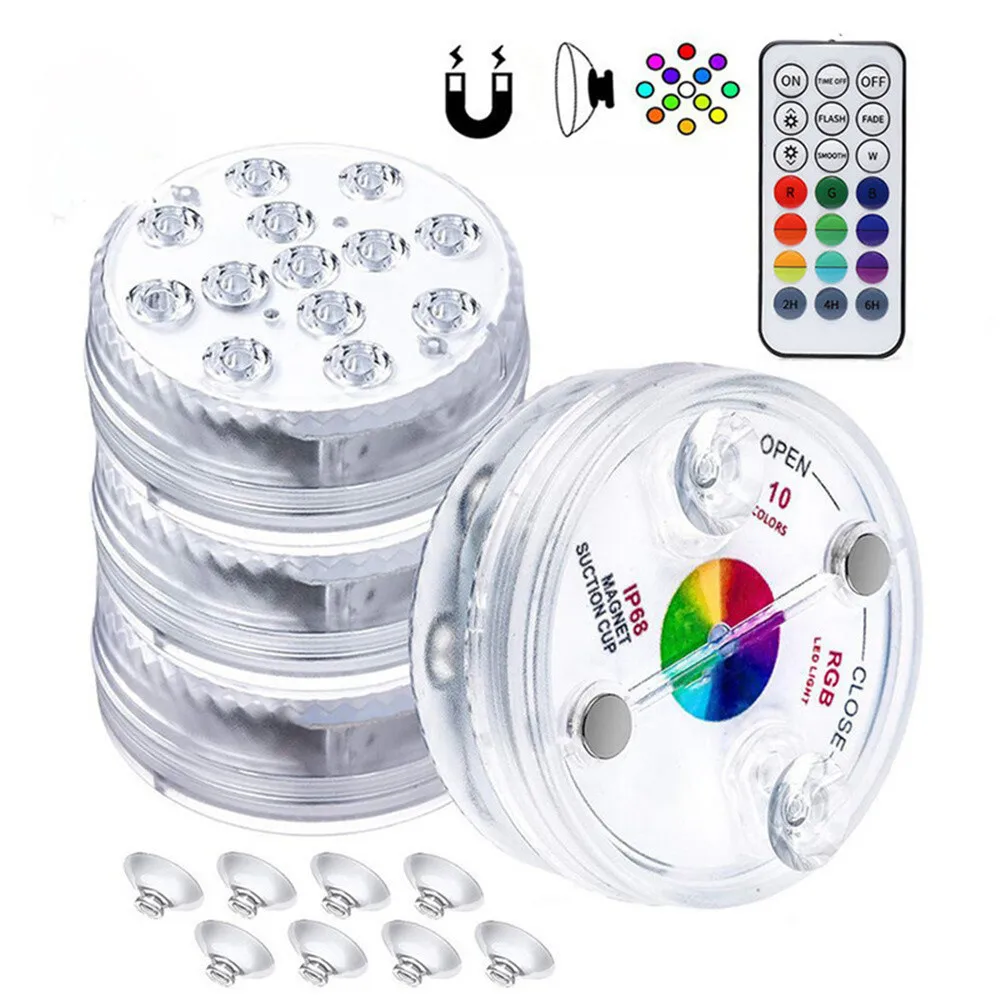 4pcs 13 leds RGB Submersible Light 16 Colors with Magnet and Suction Cup Pond Fountain Underwater Night Light for Vase Fishtank
4pcs 13 leds RGB Submersible Light 16 Colors with Magnet and Suction Cup Pond Fountain Underwater Night Light for Vase Fishtank