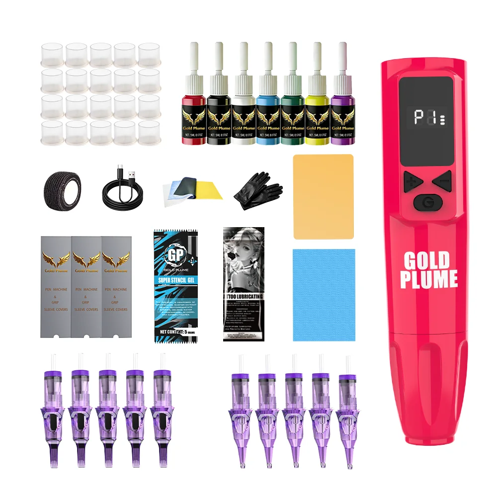 GOLDPLUME Wireless Rose Pink Tattoo Machine Kit with 10 Cartridges 7-Color Ink Full Accessories for Beginners Pros
GOLDPLUME Wireless Rose Pink Tattoo Machine Kit with 10 Cartridges 7-Color Ink Full Accessories for Beginners Pros