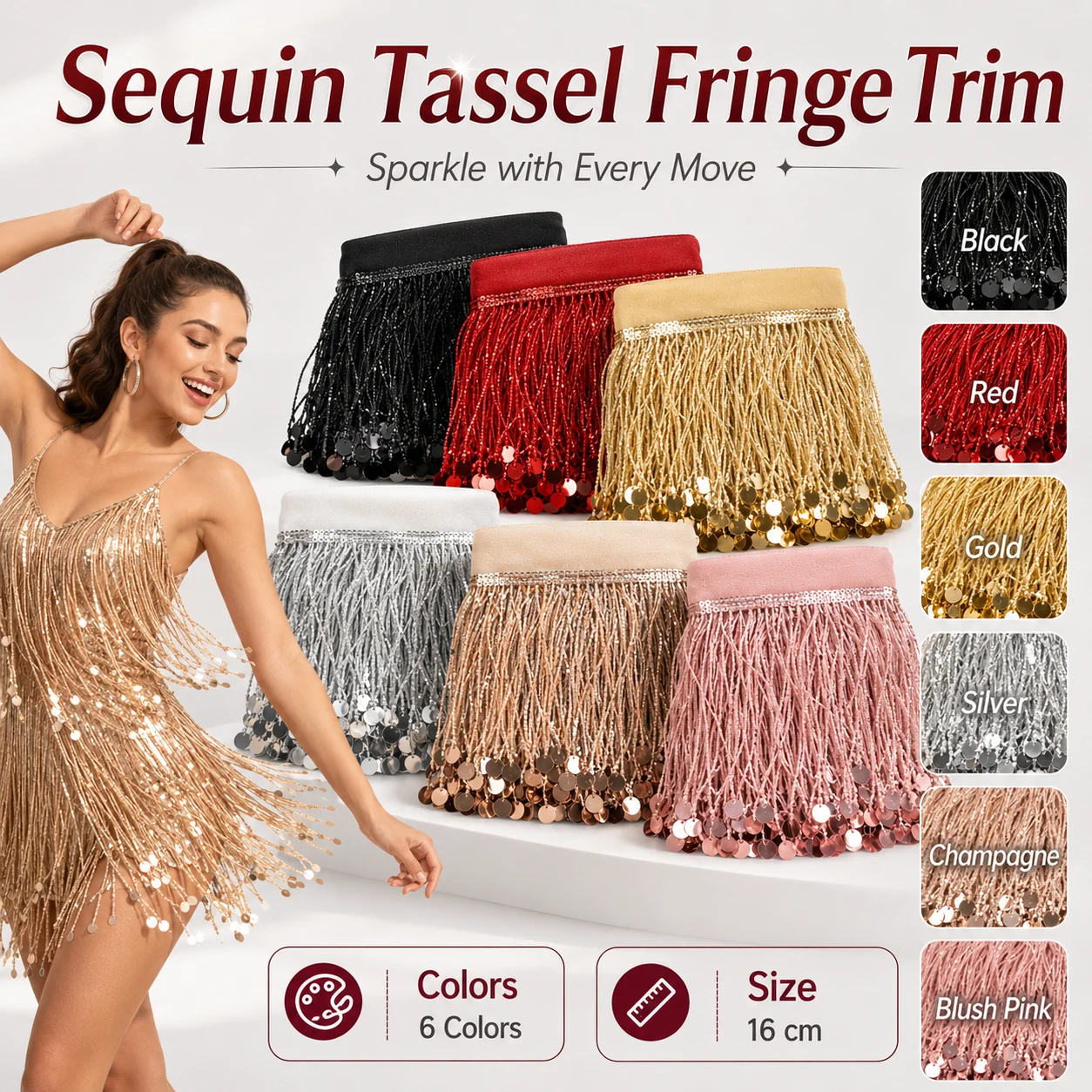 5Yards Sequin Ribbon Trims Decorative Tassel Fringe Lace for Latin Dress Skirt Curtain Tassels DIY Sewing Accessories
5Yards Sequin Ribbon Trims Decorative Tassel Fringe Lace for Latin Dress Skirt Curtain Tassels DIY Sewing Accessories