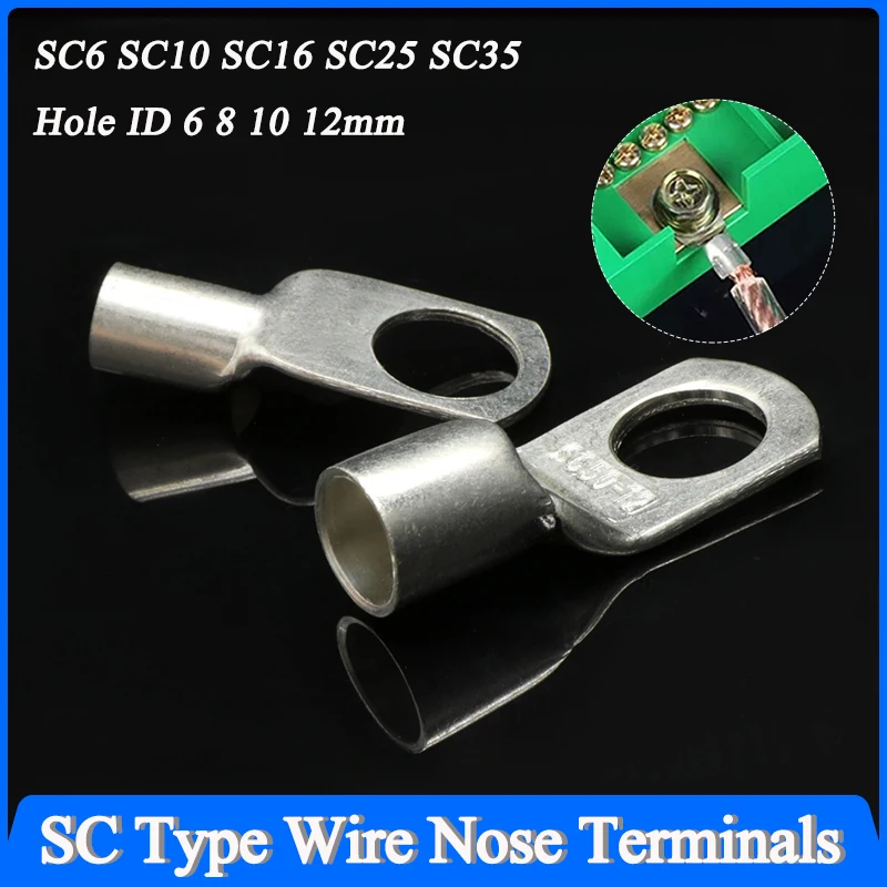 SC Type Wire Nose Terminal SC6 SC10 SC16 SC25 SC35 Bare Copper Battery Block Lugs Hole ID 6 8 10 12mm Crimp Wire Connector
SC Type Wire Nose Terminal SC6 SC10 SC16 SC25 SC35 Bare Copper Battery Block Lugs Hole ID 6 8 10 12mm Crimp Wire Connector