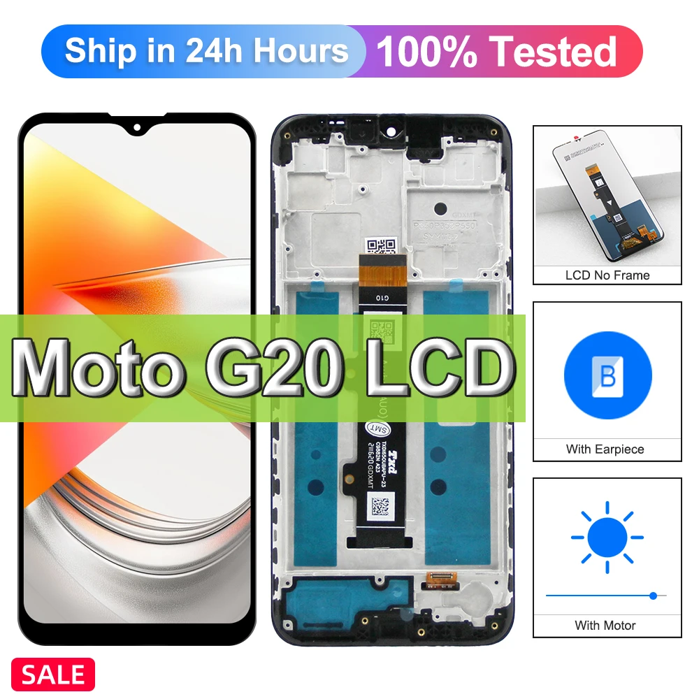 6,5 "дисплей G20 для Motorola Moto G20, ЖК-дисплей, дигитайзер сенсорного экрана в сборе с рамкой для замены экрана Moto G20
6,5 "дисплей G20 для Motorola Moto G20, ЖК-дисплей, дигитайзер сенсорного экрана в сборе с рамкой для замены экрана Moto G20