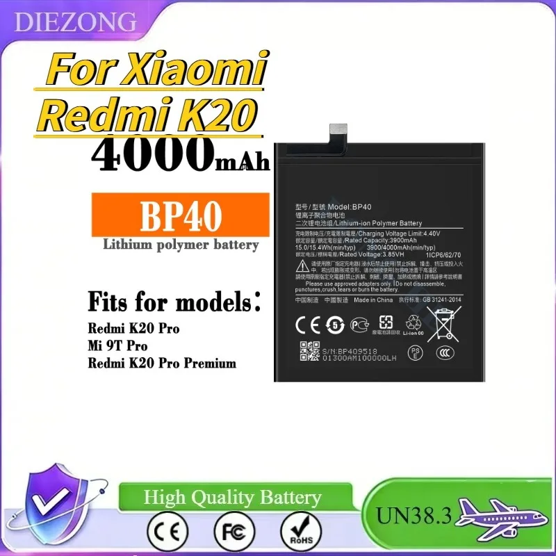 New Suitable For Xiaomi Redmi K20 Pro/Mi 9T Pro high-capacity mobile phone battery BP40
New Suitable For Xiaomi Redmi K20 Pro/Mi 9T Pro high-capacity mobile phone battery BP40