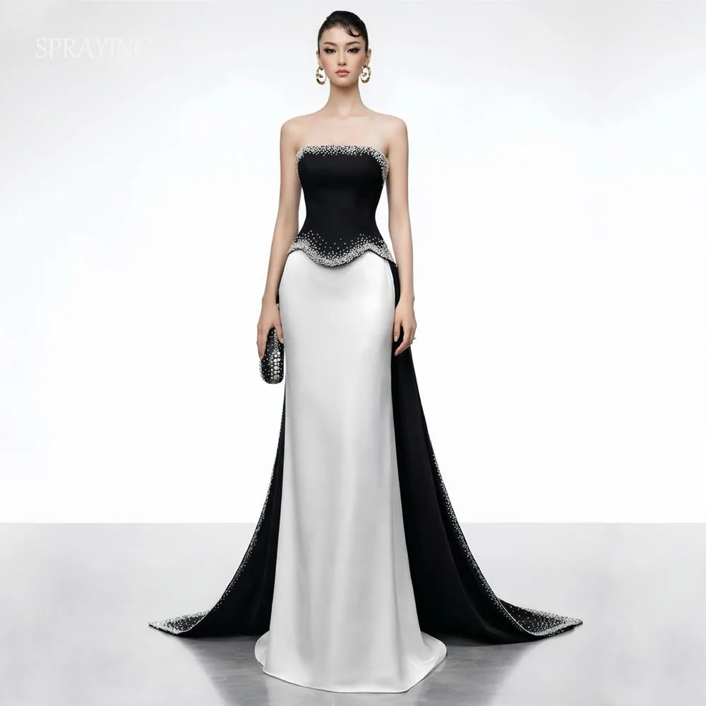 SPRAYING Luxury Satin Beaded Evening Dresses Strapless Sleeveless Party Dress Mermaid Sweep Train Special Event Dress Customized
SPRAYING Luxury Satin Beaded Evening Dresses Strapless Sleeveless Party Dress Mermaid Sweep Train Special Event Dress Customized