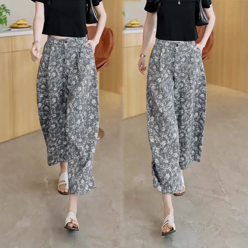 Casual Cotton Linen Wide Leg Pants Women's plus Size Summer New Thin Eight Parts Knife Pants High Waist Straight Leg Trousers
Casual Cotton Linen Wide Leg Pants Women's plus Size Summer New Thin Eight Parts Knife Pants High Waist Straight Leg Trousers