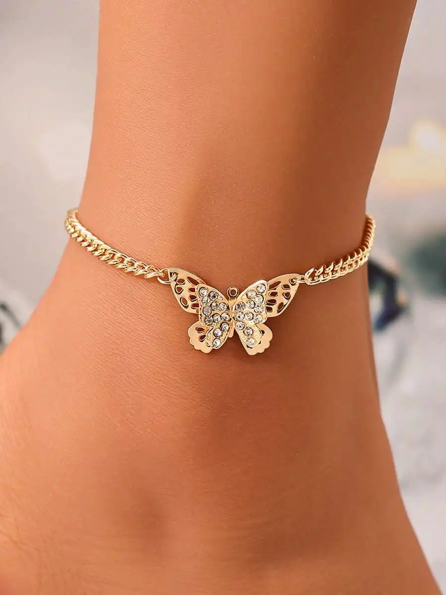 Gold-Tone Butterfly Anklet With Sparkling Crystal Wings On Chunky Chain For Women’s Casual Beach And Summer Outfits
Gold-Tone Butterfly Anklet With Sparkling Crystal Wings On Chunky Chain For Women’s Casual Beach And Summer Outfits