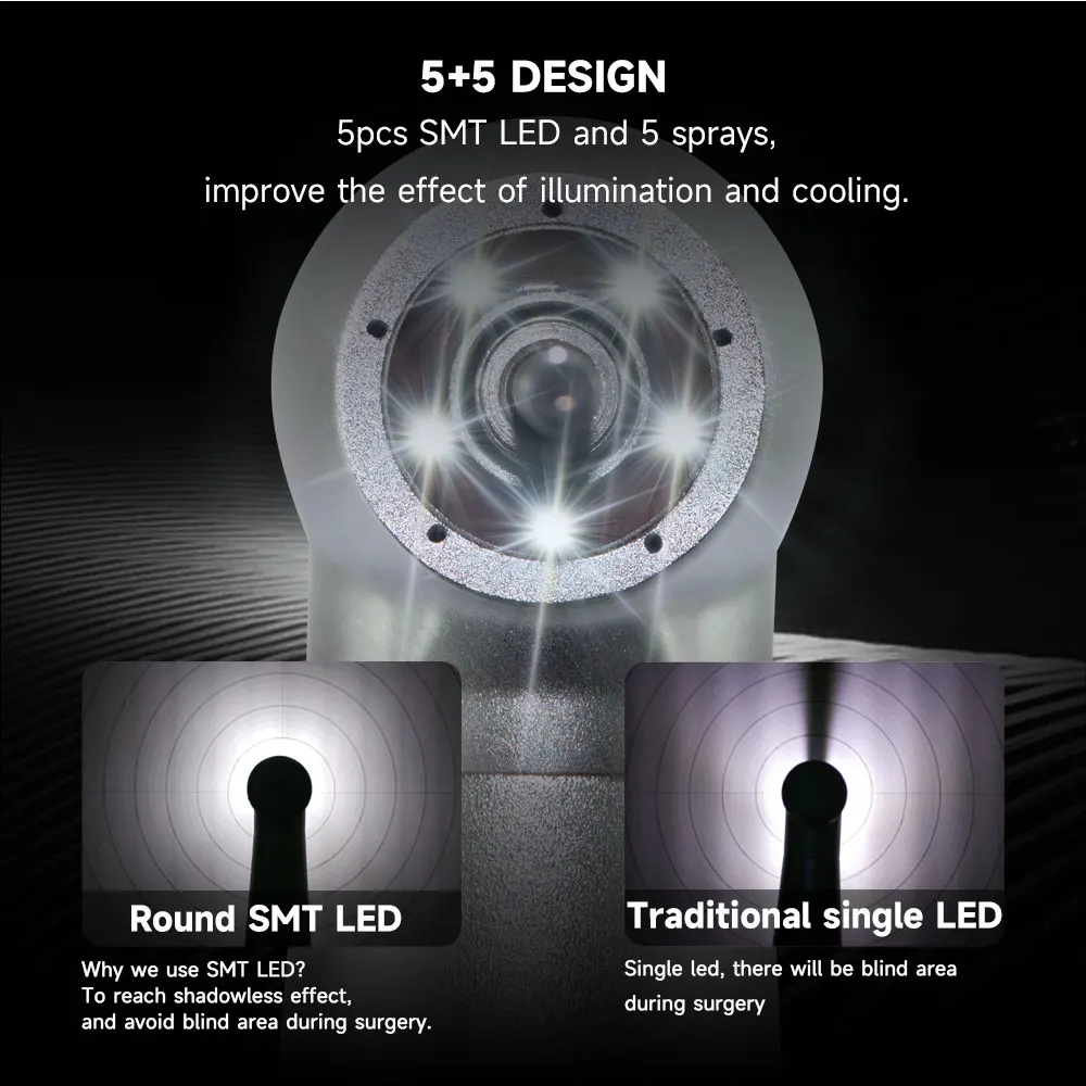 Dental Air Turbine with 5 LED Light 5 Water Spray Shadowless High Speed Handpiece Push Button High Speed Dental Drilling Tool
Dental Air Turbine with 5 LED Light 5 Water Spray Shadowless High Speed Handpiece Push Button High Speed Dental Drilling Tool