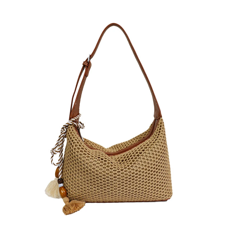 Crochet Woven Hobo Bag Brown Mesh Leather Strap Tassel Women Summer Vacation Casual Shoulder Purse
Crochet Woven Hobo Bag Brown Mesh Leather Strap Tassel Women Summer Vacation Casual Shoulder Purse