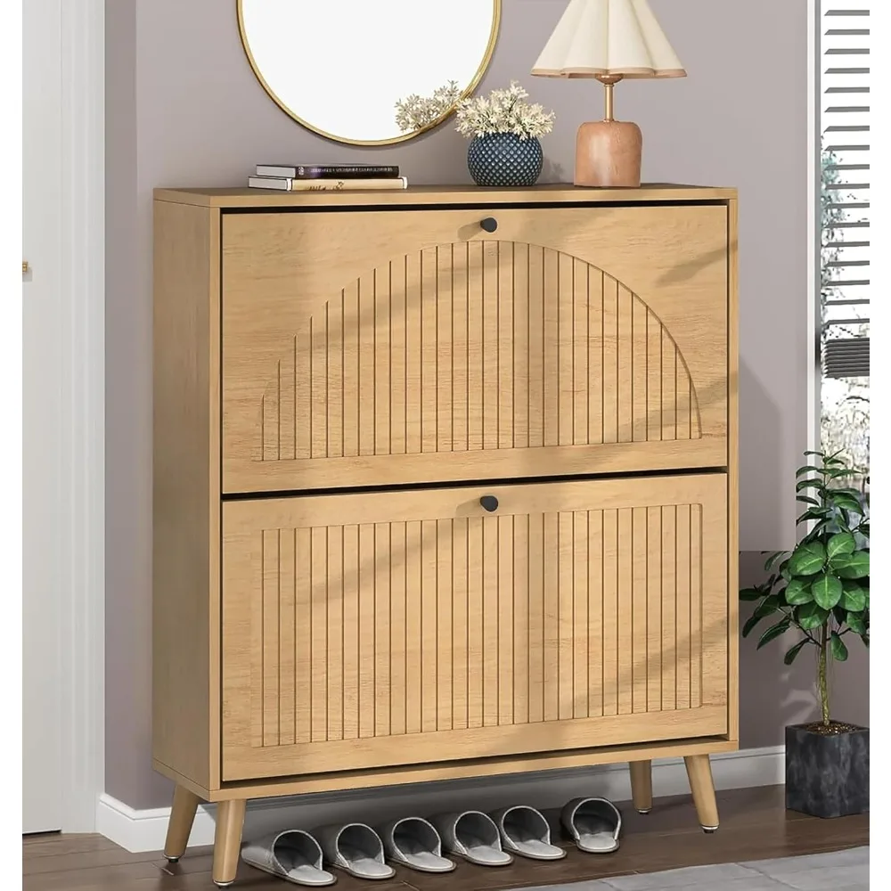 Shoe Storage Cabinet for Entryway - Narrow Wood Cabinet with 2 Flip Drawers & Fluted Panel for Organizing Shoes
Shoe Storage Cabinet for Entryway - Narrow Wood Cabinet with 2 Flip Drawers & Fluted Panel for Organizing Shoes