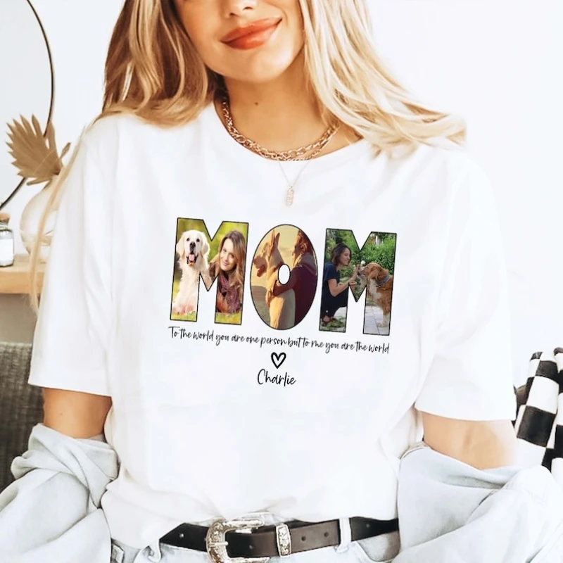 Photo Dog Mama Custom Mothers Day Personalized Gift for Mom Printable Graphic T-Shirt High Quality Cotton Regular Short Sleeve
Photo Dog Mama Custom Mothers Day Personalized Gift for Mom Printable Graphic T-Shirt High Quality Cotton Regular Short Sleeve