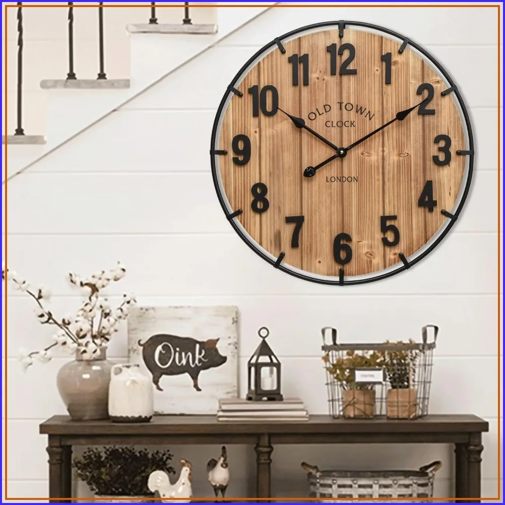 24 Inch Rustic Farmhouse Wall Clock, Silent Battery Operated, Large Numerals, Wood & Metal, for Living Room, Kitchen, Office
24 Inch Rustic Farmhouse Wall Clock, Silent Battery Operated, Large Numerals, Wood & Metal, for Living Room, Kitchen, Office