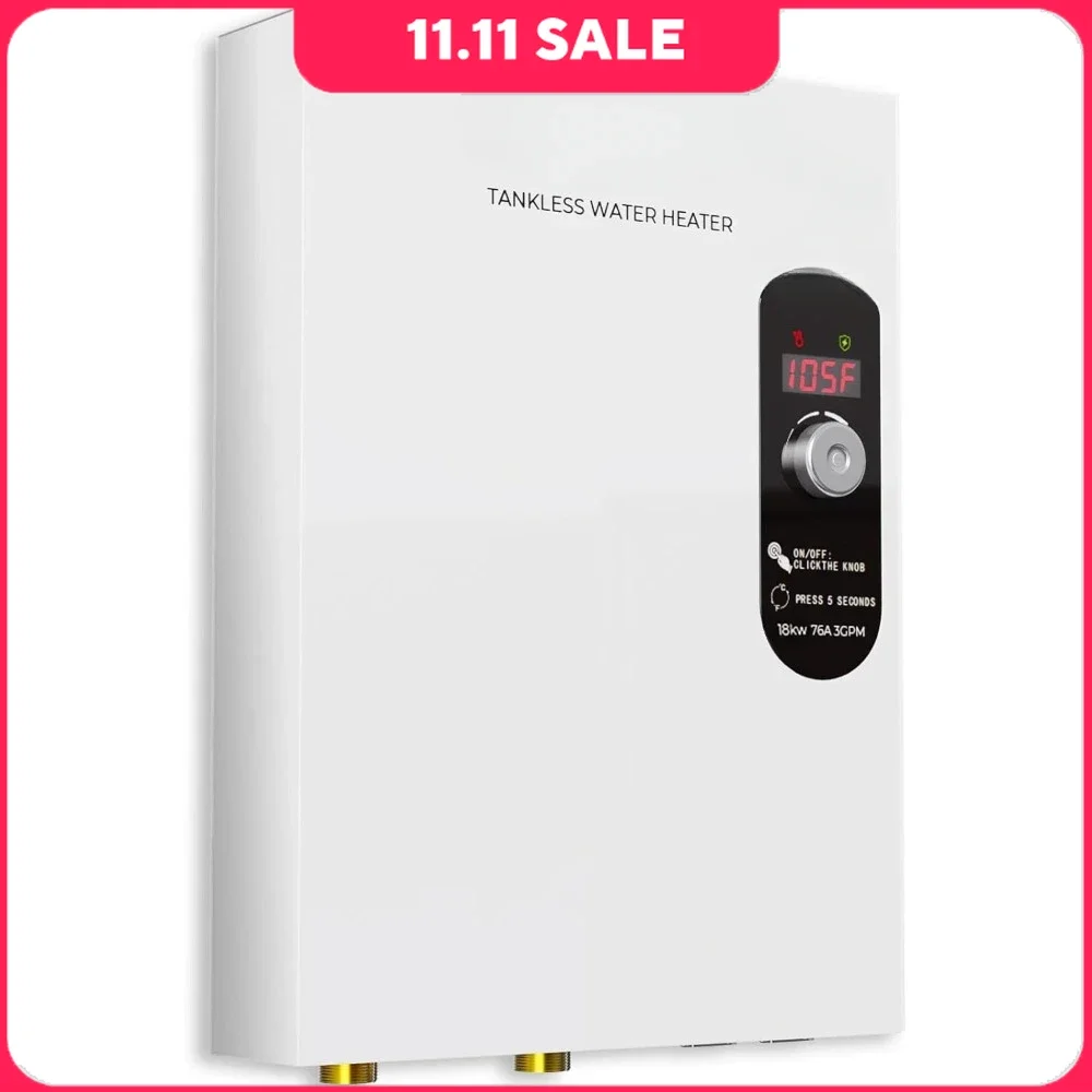 Tankless Electric Water Heater w/ LED Digital Display, 18KW 240V Dual Protect Instant, On Demand Hot Water Heater
Tankless Electric Water Heater w/ LED Digital Display, 18KW 240V Dual Protect Instant, On Demand Hot Water Heater