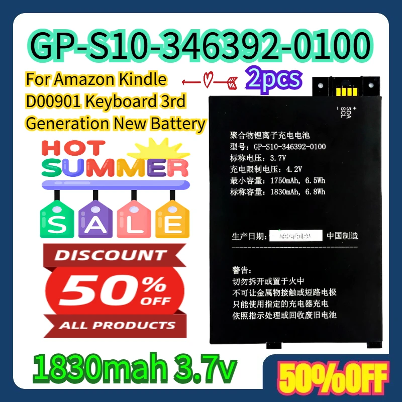 2pcs For Amazon Kindle D00901 Keyboard 3rd Generation New Battery GP-S10-346392-0100
2pcs For Amazon Kindle D00901 Keyboard 3rd Generation New Battery GP-S10-346392-0100