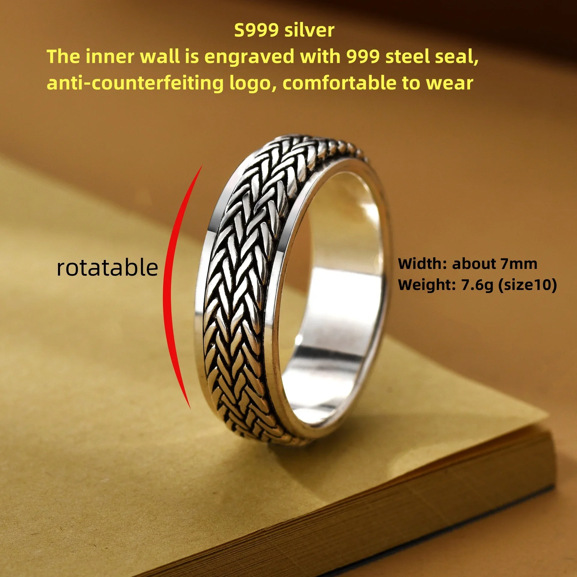 S999 Sterling Silver Rotatable Rings For Men And Women Simple Hemp Rope Type Spinner Vintage Male Jewelry
S999 Sterling Silver Rotatable Rings For Men And Women Simple Hemp Rope Type Spinner Vintage Male Jewelry
