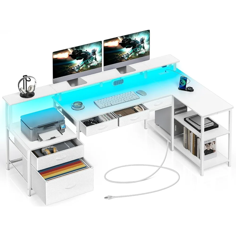 L Shaped Desk with File Drawers, Home Office Desk with Power Outlet & LED Lights, Reversible Gaming Desk with Printer Storage
L Shaped Desk with File Drawers, Home Office Desk with Power Outlet & LED Lights, Reversible Gaming Desk with Printer Storage