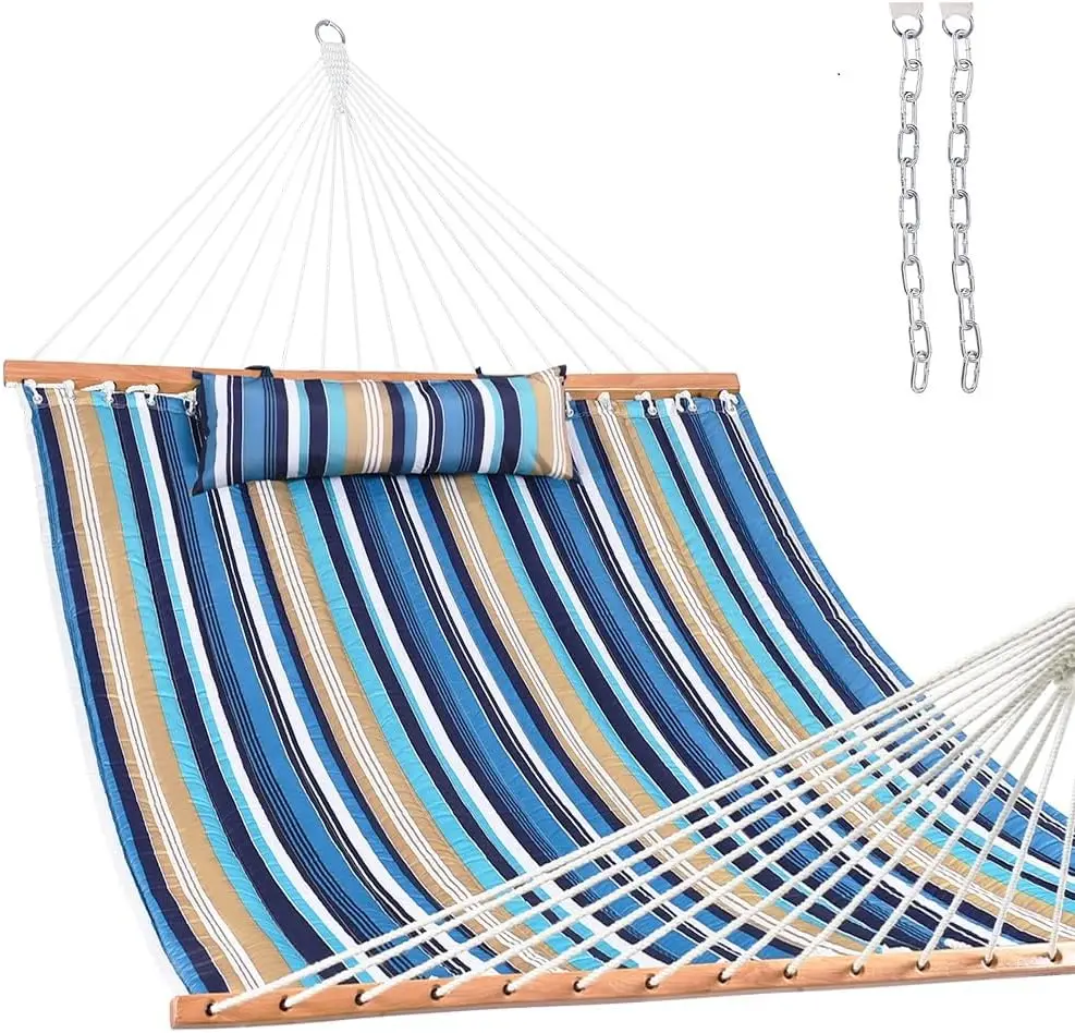 12 FT Quilted Double Hammock with Spreader Bars and Detachable Pillow, 450lbs Capacity
12 FT Quilted Double Hammock with Spreader Bars and Detachable Pillow, 450lbs Capacity