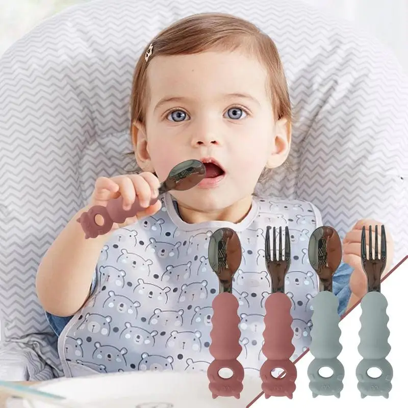 Toddler Fork Spoon Set Silicone Handle Scoop Fork Kit Tableware Baby Training Self Feeding Utensils baby Feeding Accessories
Toddler Fork Spoon Set Silicone Handle Scoop Fork Kit Tableware Baby Training Self Feeding Utensils baby Feeding Accessories