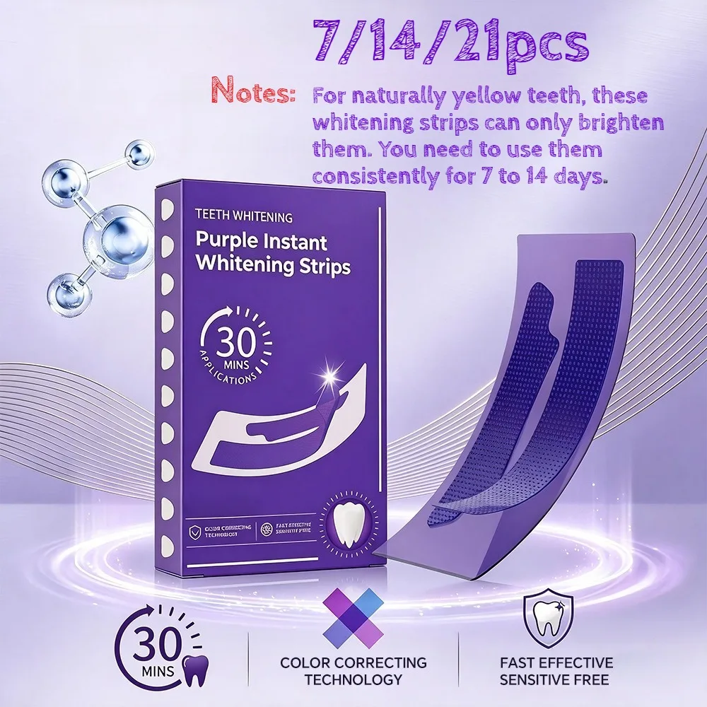 Purple Teeth Whitening Strips 7/14/21pcs Whitening Strips Teeth Whitening kit Quick Teeth Whitening 30-Minute Smile Care
Purple Teeth Whitening Strips 7/14/21pcs Whitening Strips Teeth Whitening kit Quick Teeth Whitening 30-Minute Smile Care