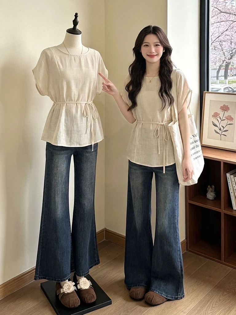 Slim Fit Cotton Linen Short Sleeve Shirt Women's Summer New Style plus Size Big MM mid Length Belted Waist Inward Top
Slim Fit Cotton Linen Short Sleeve Shirt Women's Summer New Style plus Size Big MM mid Length Belted Waist Inward Top