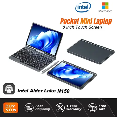 2'si 1 Arada Mini 8 İnç Dokunmatik Ekranlı Notebook Windows 11 Pro Intel Alder Lake N150 Tablet PC 12GB DDR5 WiFi 6 Taşınabilir Çalışma Dizüstü Bilgisayarı