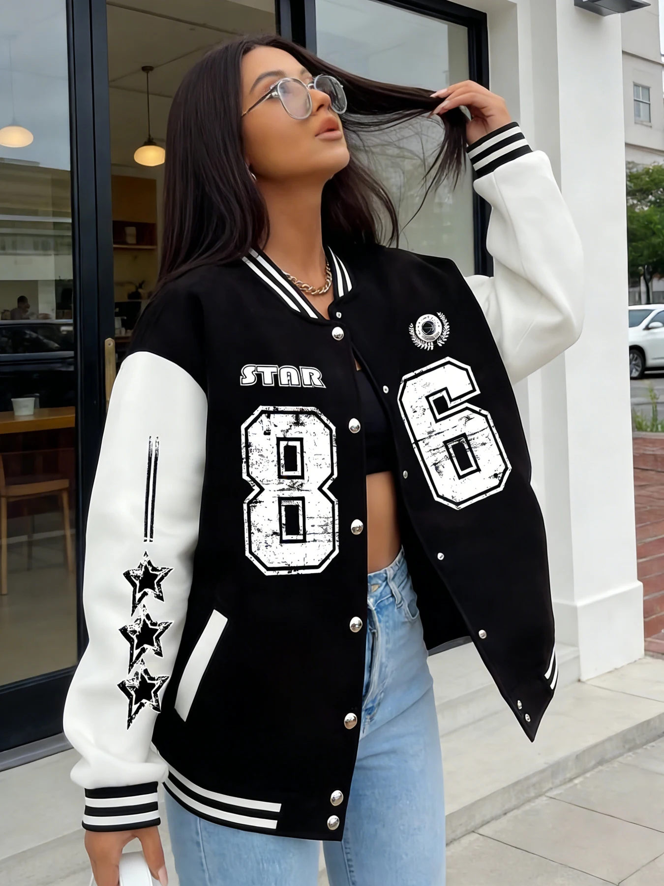 Университетская куртка большого размера, женская звезда 86, номерной принт, повседневное модное бейсбольное пальто, верхняя одежда в уличном стиле, флисовая теплая одежда
Университетская куртка большого размера, женская звезда 86, номерной принт, повседневное модное бейсбольное пальто, верхняя одежда в уличном стиле, флисовая теплая одежда