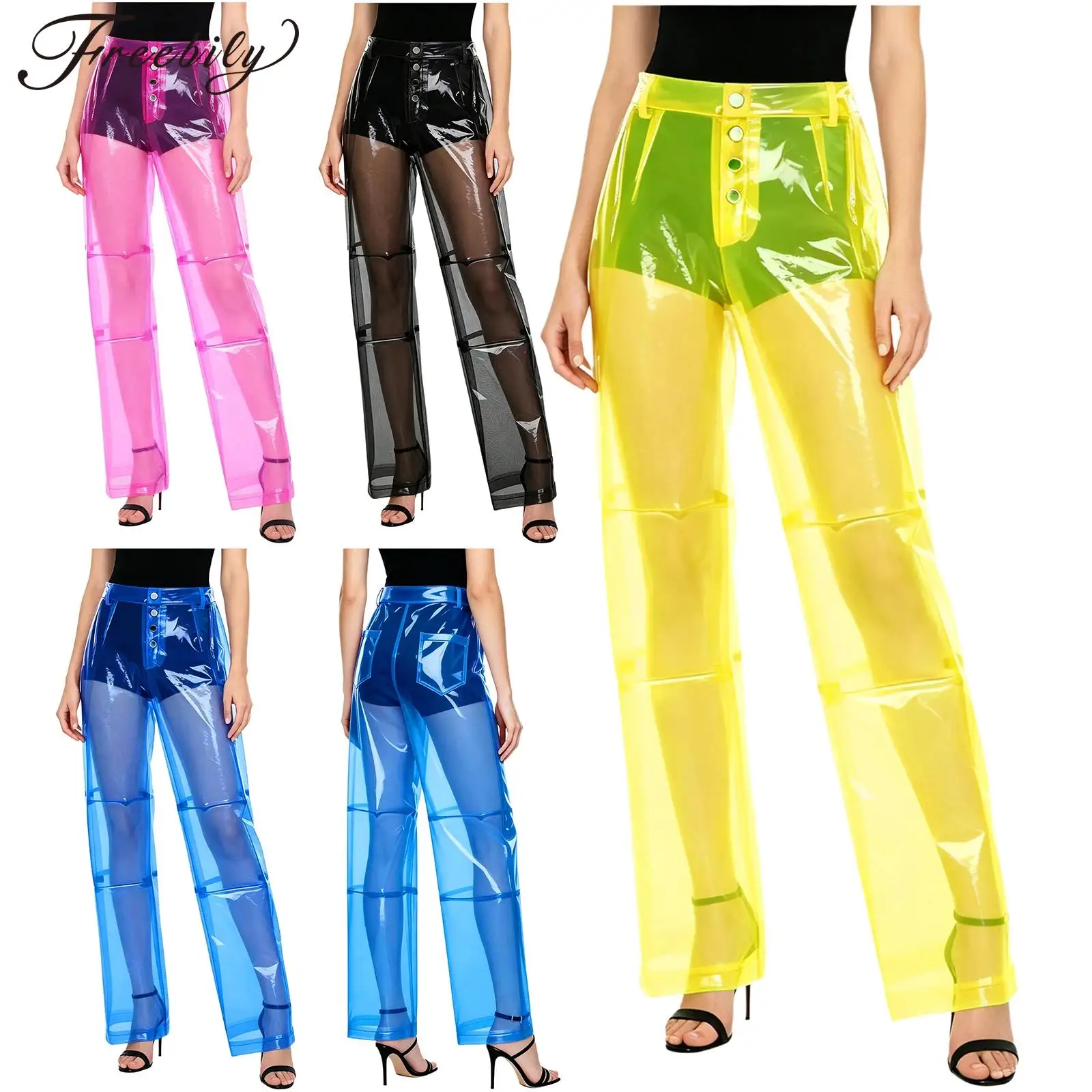 Women See Through Pvc Party Dancing Prom Pants Button Waist Straight-leg Trousers Cover Up Wide Leg Bottoms
Women See Through Pvc Party Dancing Prom Pants Button Waist Straight-leg Trousers Cover Up Wide Leg Bottoms