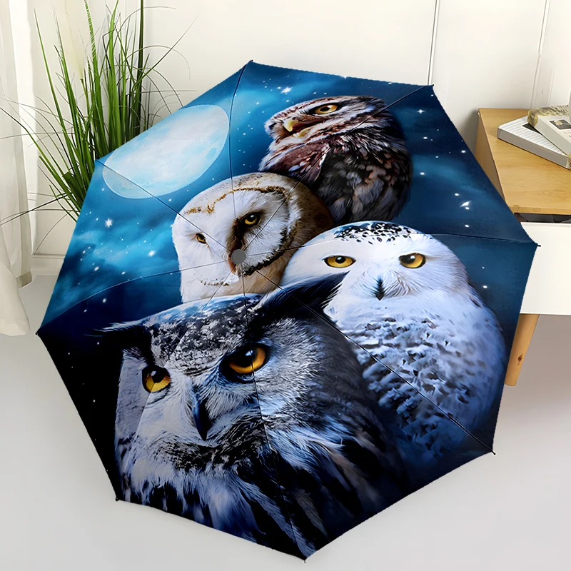 1 шт., складной зонт «Таинственная снежная сова», автоматически открывающийся дизайн, 8 железных ребер, пластиковая ручка, складной солнцезащитный козырек, идеальные рождественские подарки 
1 шт., складной зонт «Таинственная снежная сова», автоматически открывающийся дизайн, 8 железных ребер, пластиковая ручка, складной солнцезащитный козырек, идеальные рождественские подарки
