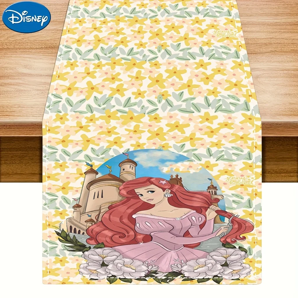 Цельная скатерть на тему Русалочки Диснея, с принтом Ариэль и замком, цветочные узоры, подходит для детских комнат, тематических вечеринок Диснея и т. д.