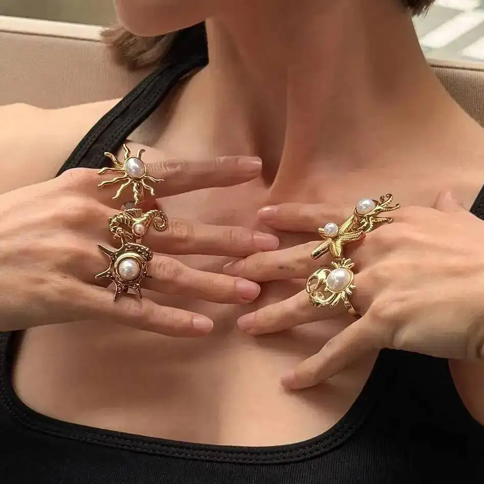 KunJoe 6Pcs Creative Stainless Steel PVD18K Plated Gold Color Open Rings Women Trendy Imitation Pearl Finger Ring Daily Jewelry
KunJoe 6Pcs Creative Stainless Steel PVD18K Plated Gold Color Open Rings Women Trendy Imitation Pearl Finger Ring Daily Jewelry