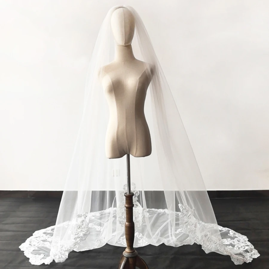 New Arrival White Ivory 3 Meter Cathedral Wedding Veils Lace Appliques Bride Bridal veil Vestidos de novia wedding accessories
New Arrival White Ivory 3 Meter Cathedral Wedding Veils Lace Appliques Bride Bridal veil Vestidos de novia wedding accessories