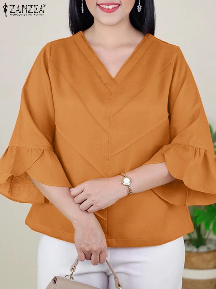 2025 Summer Office Pleated Shirts ZANZEA Women Elegant V Neck 3/4 Sleeve Blouses Casual Work Blusas Fashion Holiday Blusas Mujer
2025 Summer Office Pleated Shirts ZANZEA Women Elegant V Neck 3/4 Sleeve Blouses Casual Work Blusas Fashion Holiday Blusas Mujer