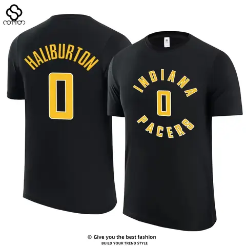 Halliburton No. 0 Jersey Short-sleeved T-shirt Indiana City Retro Jersey Men's and Women's Basketball Training Casual Wear Tee