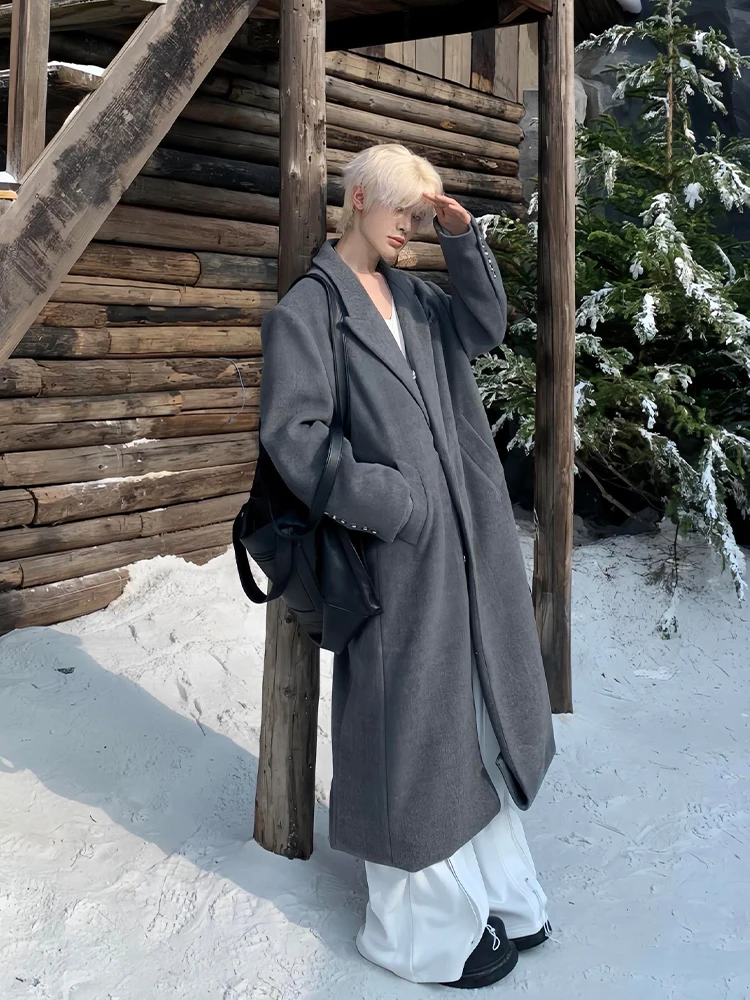 Deep Grey Long Woolen Men's Coat Korean Style Autumn Winter Windbreaker Atmosphere Sensation Cleanfit Top Coat Outerwear
Deep Grey Long Woolen Men's Coat Korean Style Autumn Winter Windbreaker Atmosphere Sensation Cleanfit Top Coat Outerwear