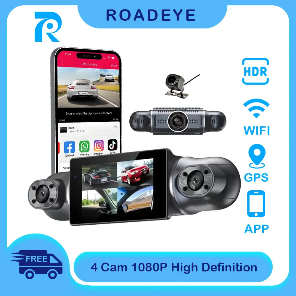4CH 1080P Dash Cam Front/Rear with WIFI GPS, 360° Car DVR 4 Camera, 24H Night Vision Parking Monitor Loop Recording
4CH 1080P Dash Cam Front/Rear with WIFI GPS, 360° Car DVR 4 Camera, 24H Night Vision Parking Monitor Loop Recording