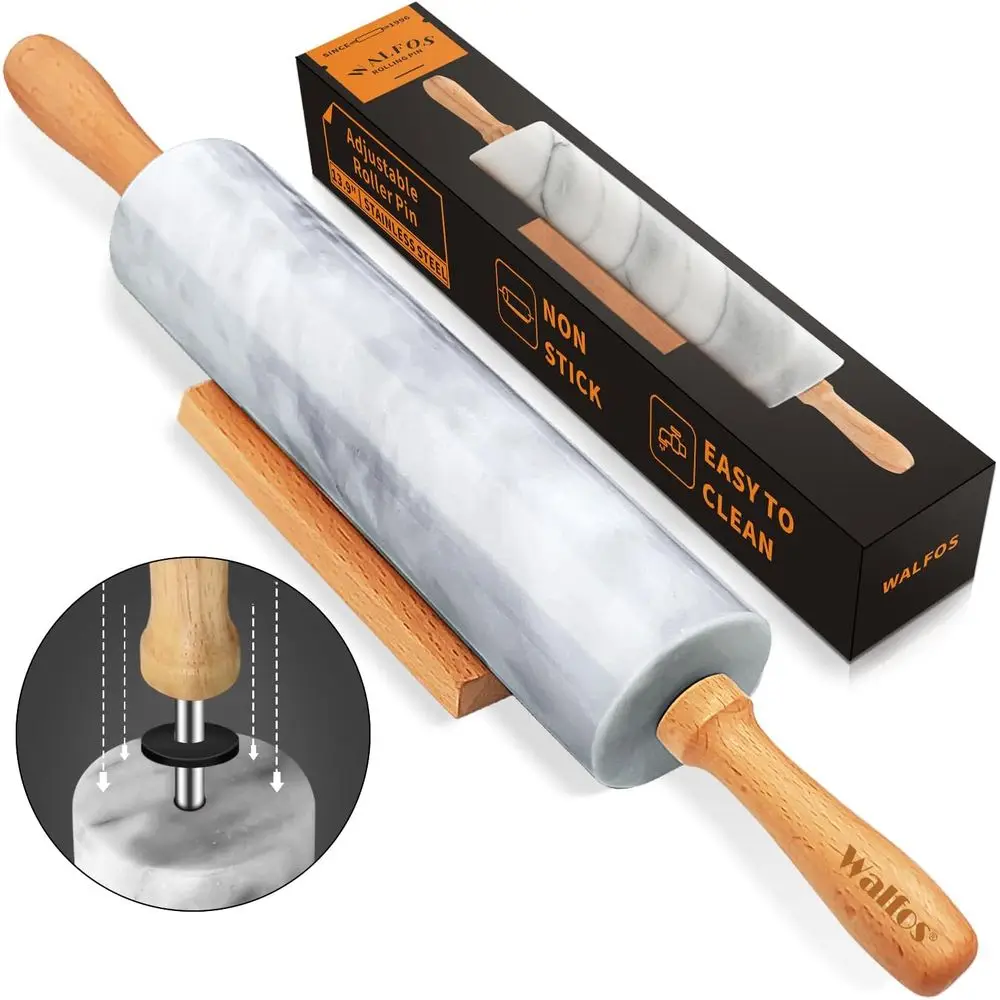 Wooden Handled Marble Rolling Pin with Cradle, 16.5 for Dough, Pizza, Tortillas, Pastry, and Cookie Crafting (Gray & White)
Wooden Handled Marble Rolling Pin with Cradle, 16.5 for Dough, Pizza, Tortillas, Pastry, and Cookie Crafting (Gray & White)