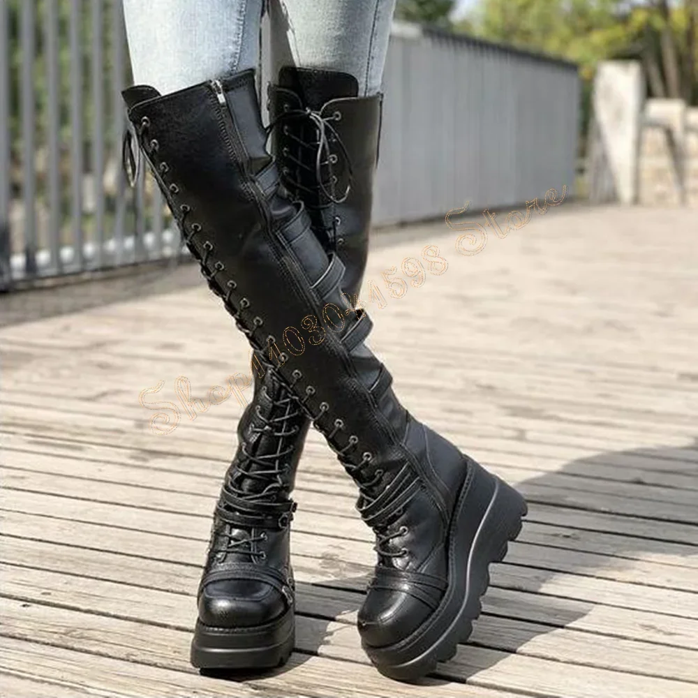 Black Fashion Wave Bottom Side Zipper Boots Lace up Over the Knee High Heel Shoes for Women Heels 2025 New Zapatos Para Mujere
Black Fashion Wave Bottom Side Zipper Boots Lace up Over the Knee High Heel Shoes for Women Heels 2025 New Zapatos Para Mujere