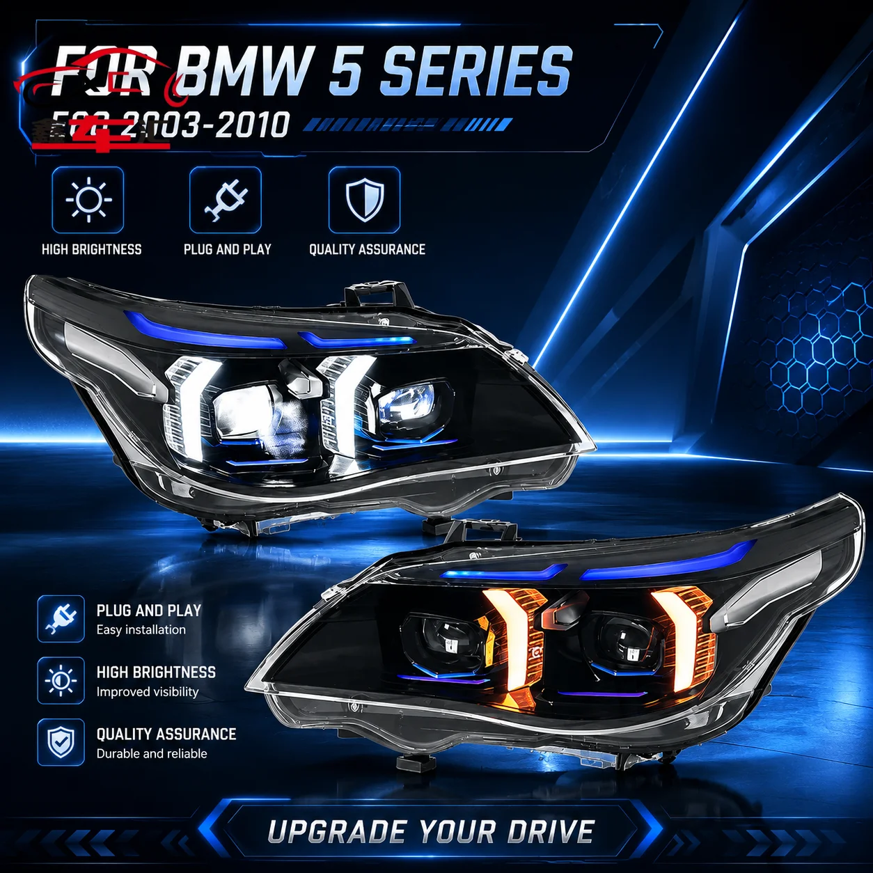 Car DRL LED Headlight Assemblies For BMW 5 Series E60 2003-2010 Fog DRL Brake Turn Signal Lamp Plug and Play
Car DRL LED Headlight Assemblies For BMW 5 Series E60 2003-2010 Fog DRL Brake Turn Signal Lamp Plug and Play