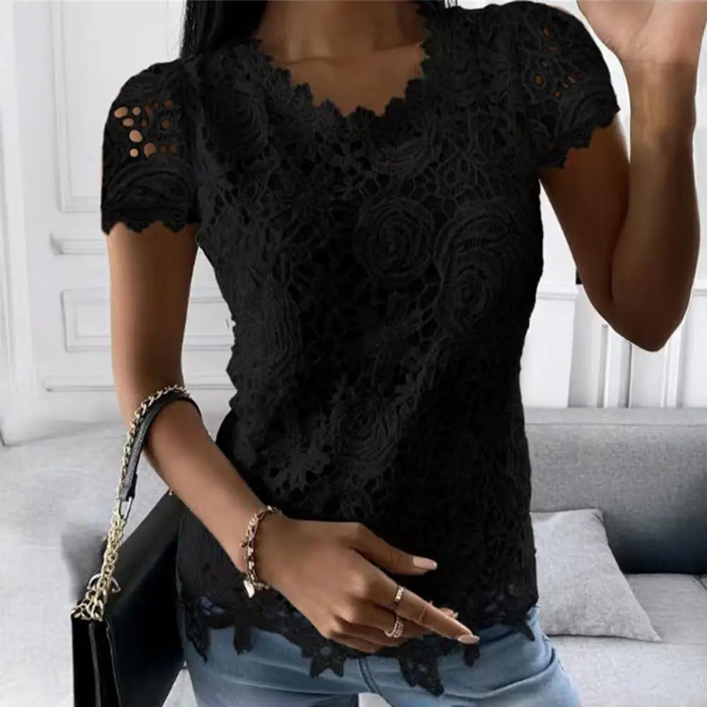 Women Shirt Elegant Lace Splicing Women's Tee Shirt Casual O-neck Short Sleeve Blouse Solid Color Regular Fit Top for Stylish
Women Shirt Elegant Lace Splicing Women's Tee Shirt Casual O-neck Short Sleeve Blouse Solid Color Regular Fit Top for Stylish