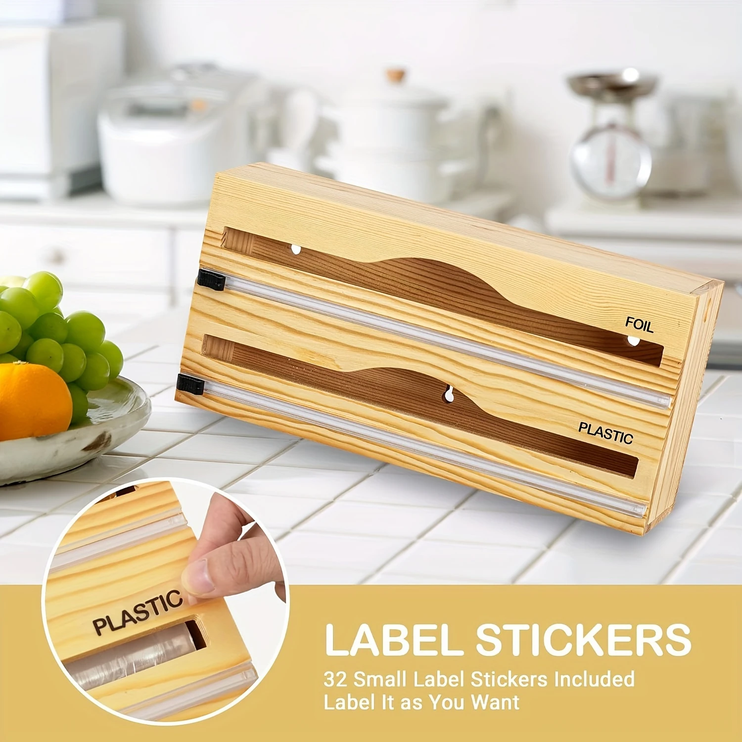 Convenient, essential 1pc Foil and Plastic Wrap Organizer with Labels and 2-in-1 Handy Dispenser, for easy use and aluminum foil
Convenient, essential 1pc Foil and Plastic Wrap Organizer with Labels and 2-in-1 Handy Dispenser, for easy use and aluminum foil