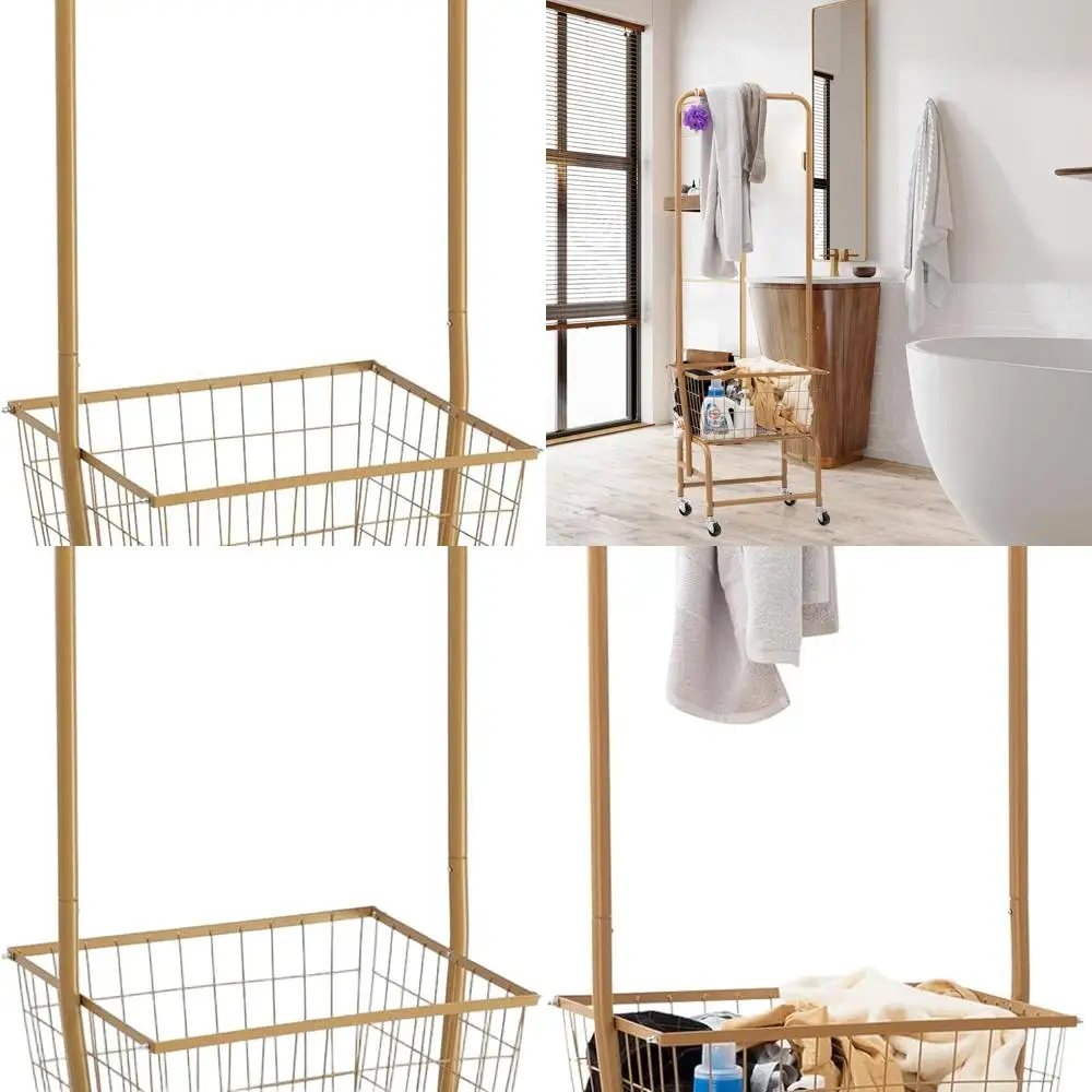 Rolling Clothes Rack Laundry Cart with Wire Storage, Gold
Rolling Clothes Rack Laundry Cart with Wire Storage, Gold