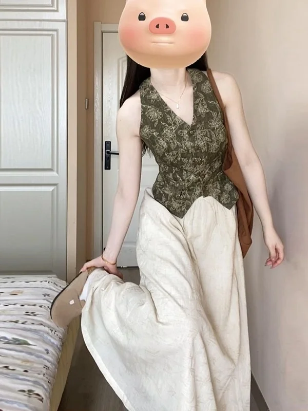 New Chinese Style National Trend Set Beautiful Younger Half Skirt Vest Two Piece Summer Outfit Complete Matching Commute Style
New Chinese Style National Trend Set Beautiful Younger Half Skirt Vest Two Piece Summer Outfit Complete Matching Commute Style
