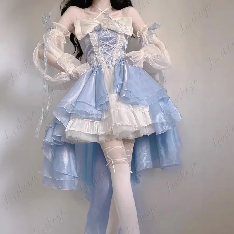 Blue Heavy Craft Lolita Dress Big Bow Train Front Short Back Long Bridal Princess Gown
Blue Heavy Craft Lolita Dress Big Bow Train Front Short Back Long Bridal Princess Gown