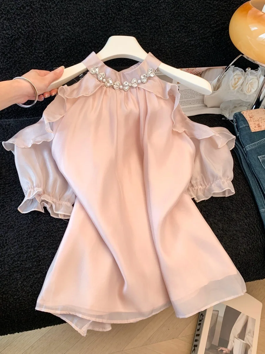 Summer Fashionable Women's Short Sleeve Chiffon Top Knot Pendant Neckline Puffy Sleeveless Lace Shirt Casual Wear
Summer Fashionable Women's Short Sleeve Chiffon Top Knot Pendant Neckline Puffy Sleeveless Lace Shirt Casual Wear