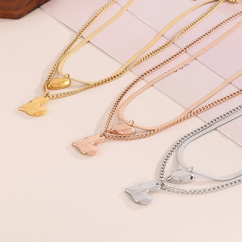 Elegant Double Chain Heart Pendant Necklace For Female Gold Silver Rose-gold Color Stainless Steel Collarbone Chain Jewelry Gift
Elegant Double Chain Heart Pendant Necklace For Female Gold Silver Rose-gold Color Stainless Steel Collarbone Chain Jewelry Gift