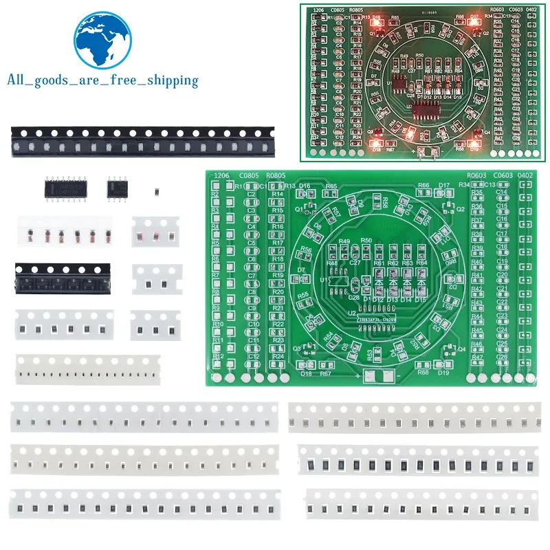 SMD NE555 CD4017 Rotating Flashing LED Components Soldering Practice Board Skill Electronic Circuit Training Suite DIY Kit
SMD NE555 CD4017 Rotating Flashing LED Components Soldering Practice Board Skill Electronic Circuit Training Suite DIY Kit