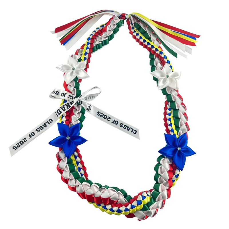 Custom Hawaiian two-tone 7/8 "ribbon with two-tone 3/8" wraparound wreath Open 50-inch long graduation wreath
Custom Hawaiian two-tone 7/8 "ribbon with two-tone 3/8" wraparound wreath Open 50-inch long graduation wreath