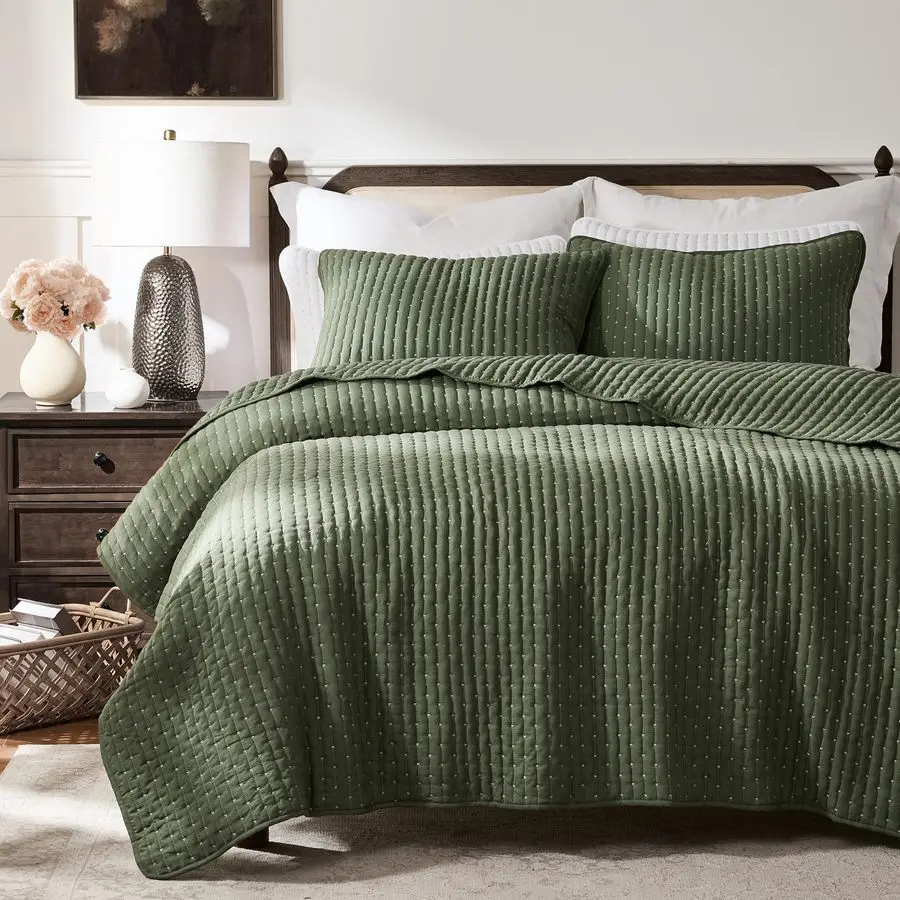 Olive Green Cross Stitch Queen Size Quilt Set, Striped Lightweight Soft Bedspread, Channel Farmhouse Rustic Coverlet, All Season
Olive Green Cross Stitch Queen Size Quilt Set, Striped Lightweight Soft Bedspread, Channel Farmhouse Rustic Coverlet, All Season